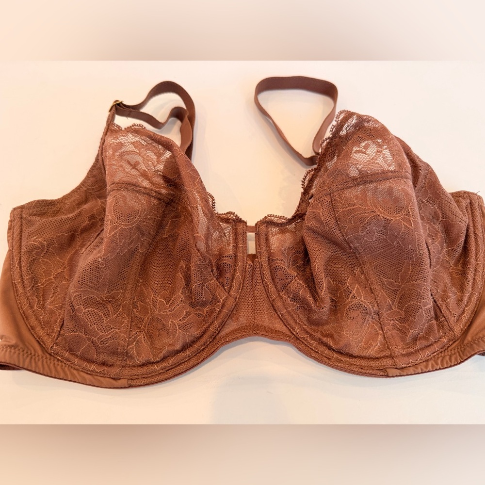 Natori Flora Underwire Bra 36DD Cafe Brown Sheer Floral Lace Unlined 724070